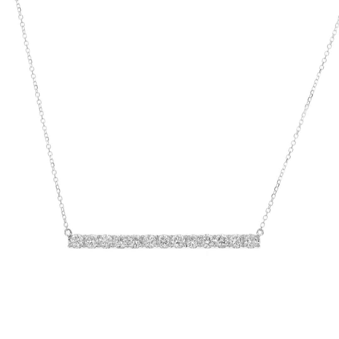 18k White Gold and Diamond 1.00 Total Weight Bar 15.5 Inch Necklace