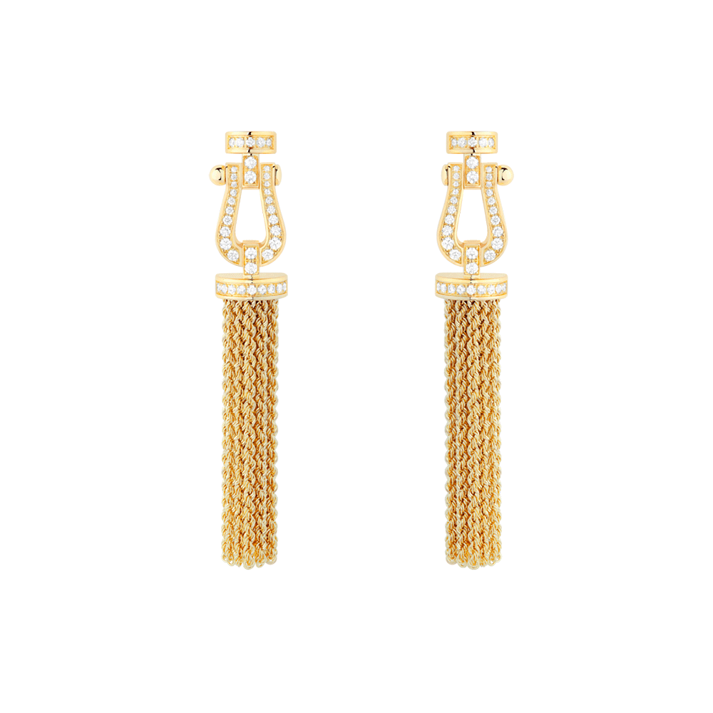 FRED Medium Model Pompon 18K Yellow Gold and Diamond Pave Earrings