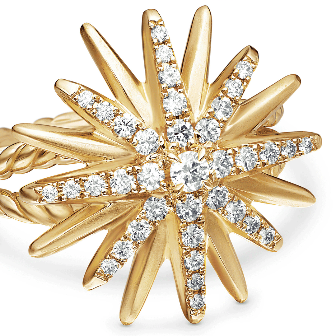 David Yurman Starburst Ring in 18k Yellow Gold with Pavé Diamonds,SZ7