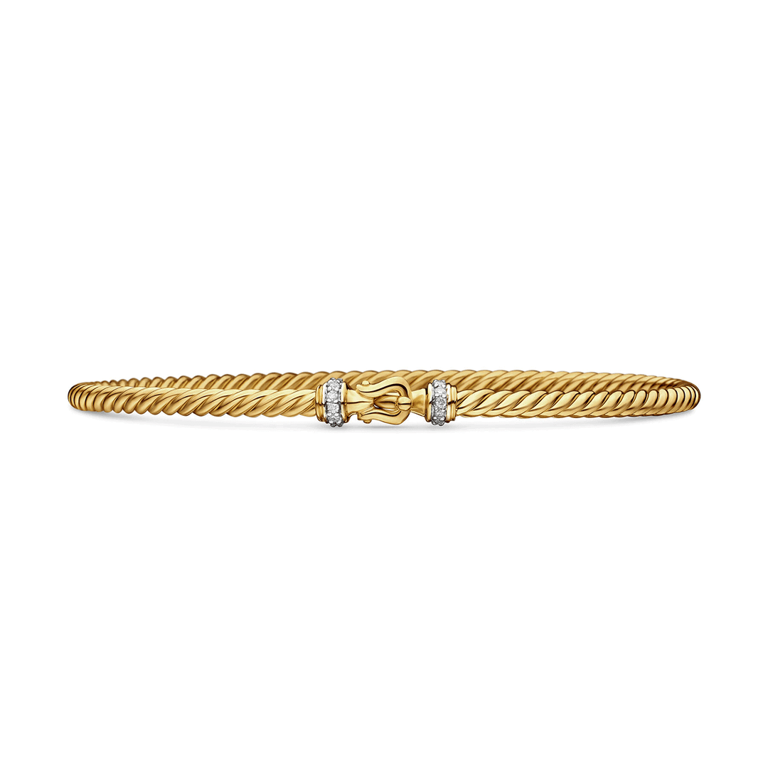 David Yurman Buckle Classic Cable Bracelet 18K Yellow Gold with Diamonds, 2.6mm Large