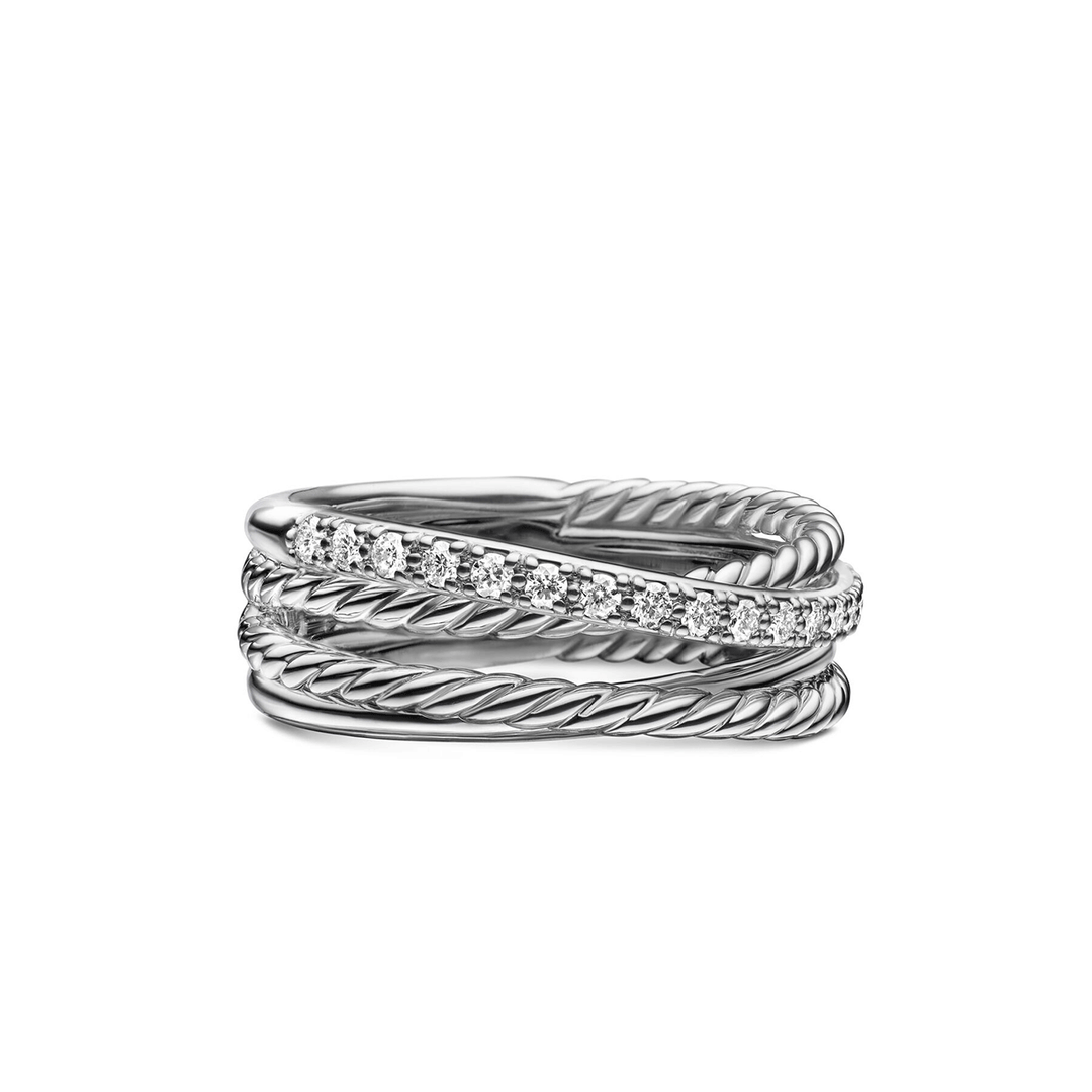 David Yurman Crossover Band Ring Sterling Silver with Diamonds, 6.8mm
