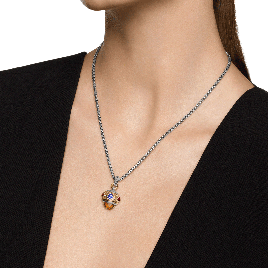 David Yurman Renaissance® Amulet Sterling Silver with 14K Yellow Gold, Madeira Citrine, Tanzanite and Rhodolite Garnet, 19.8mm