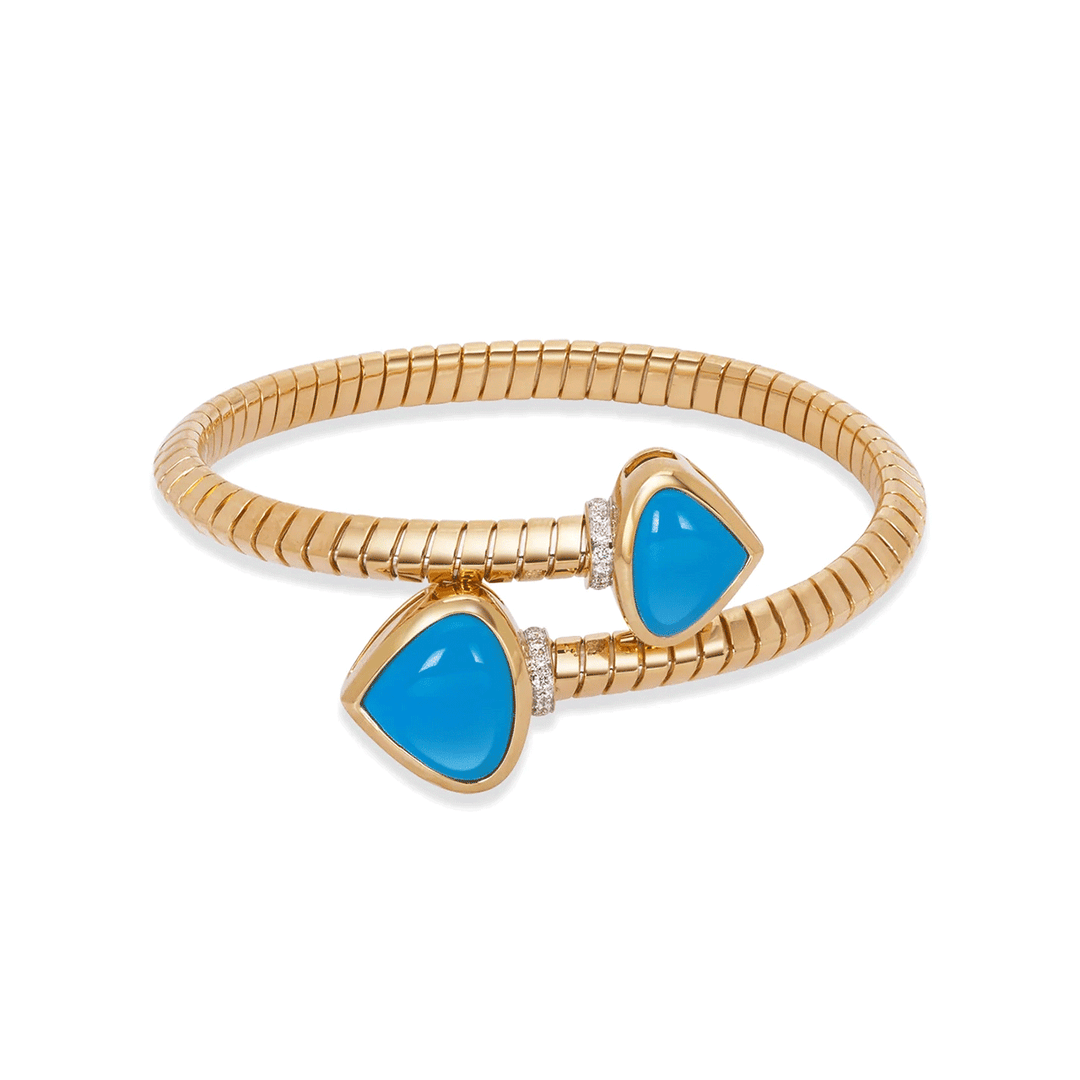 Marina B Trisola 18k Yellow Gold Turquoise and Diamond Bypass Bracelet