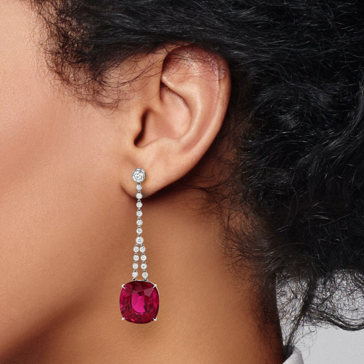 Private Reserve Platinum Rubelite Tourmaline and Diamond Drop Earrings