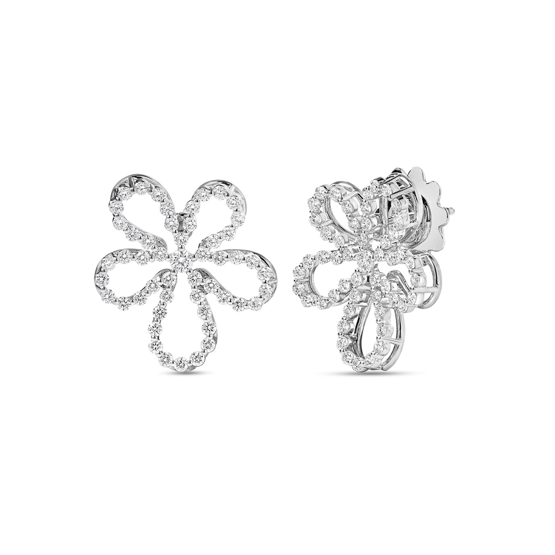 Roberto Coin Jasmine 18k White Gold and Diamond Flower Stud Earrings