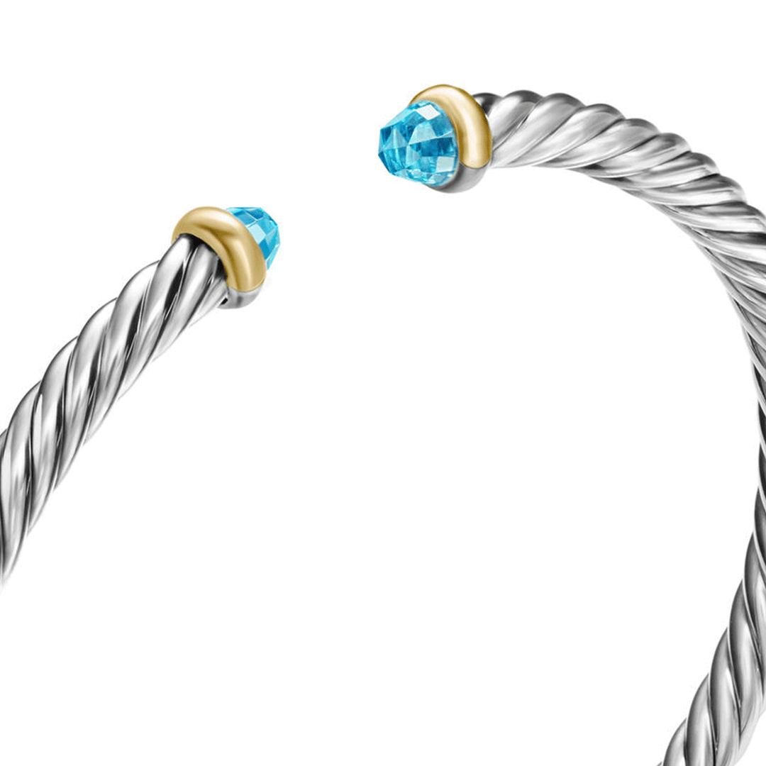 David Yurman Sterling Silver with 14K Yellow Gold and Blue Topaz, 4mm