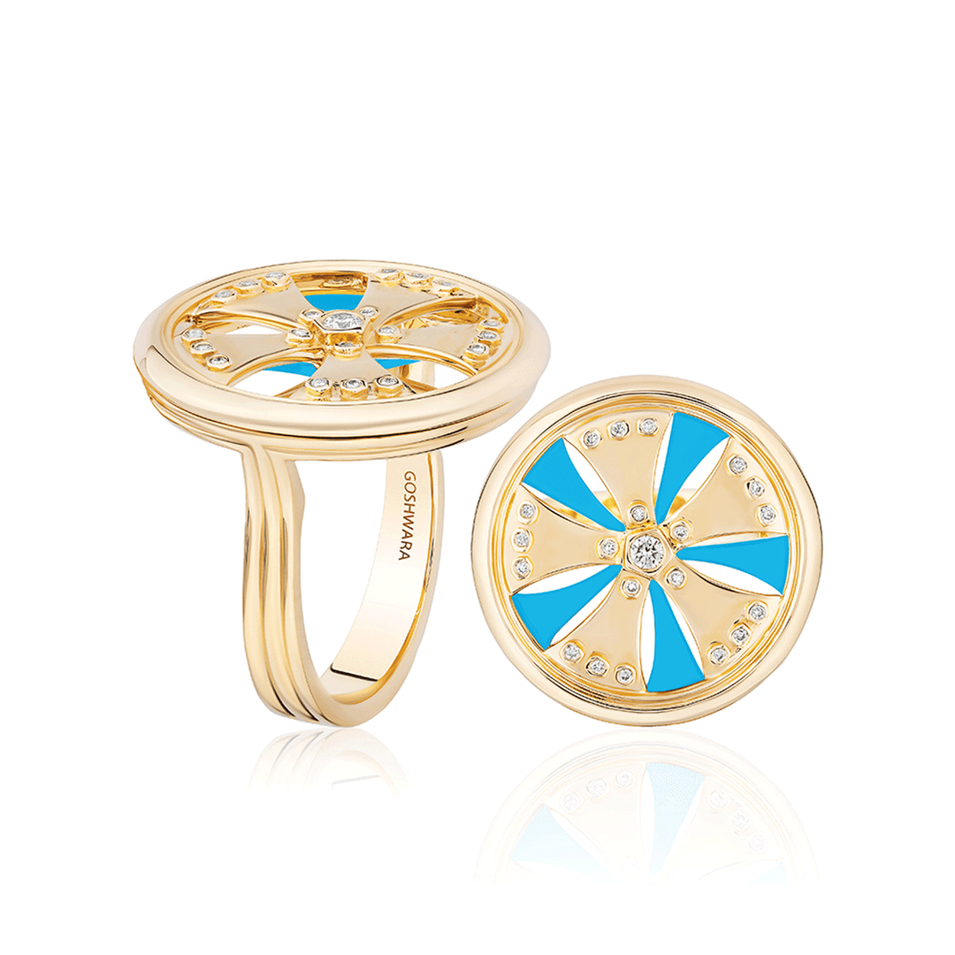 Goshwara Melange 18k Yellow Gold Turquoise and Diamond Ring