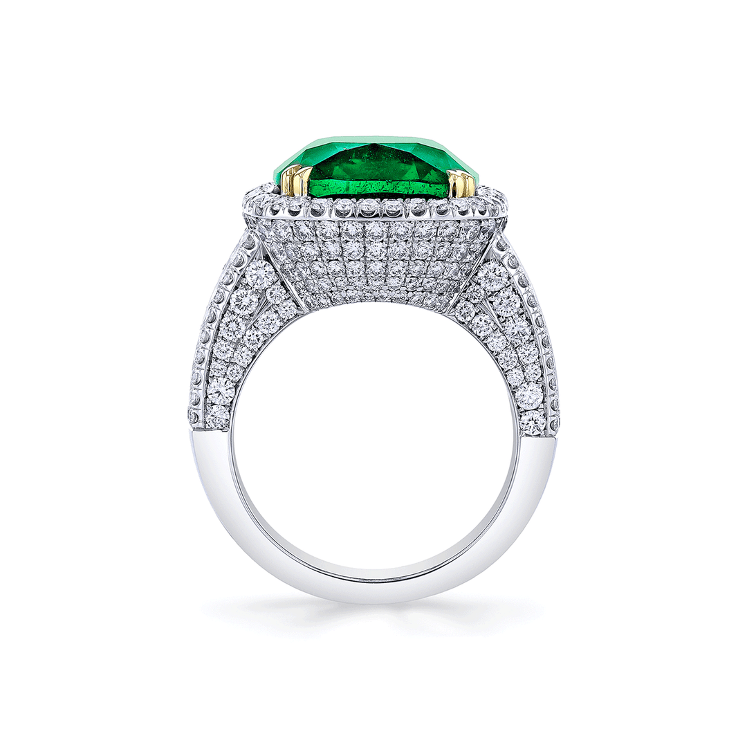 Platinum 18k Yellow Gold and 9.00 Total Weight Emerald Diamond Ring