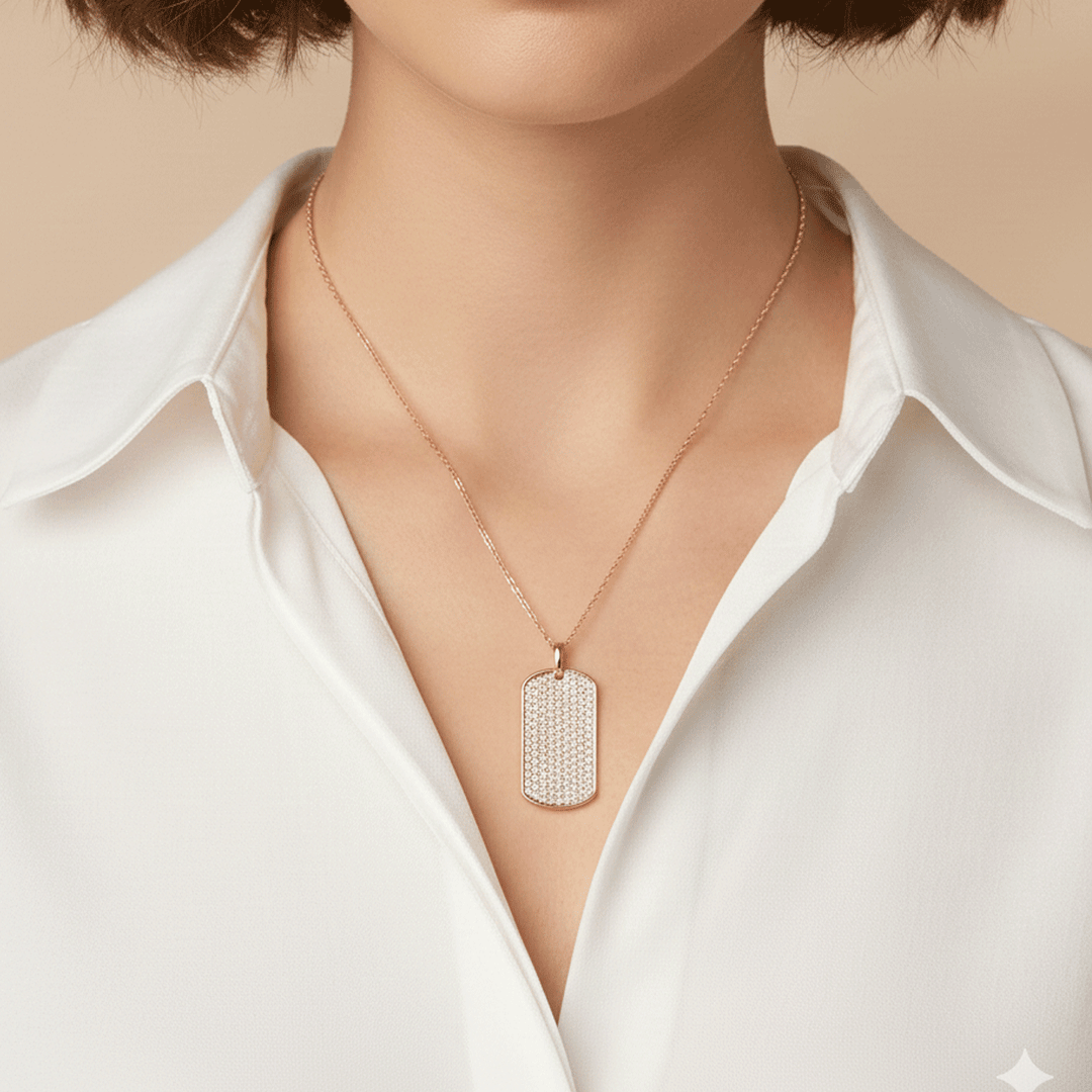 14k Rose Gold Diamond .56 Total Weight Dog Tag Charm