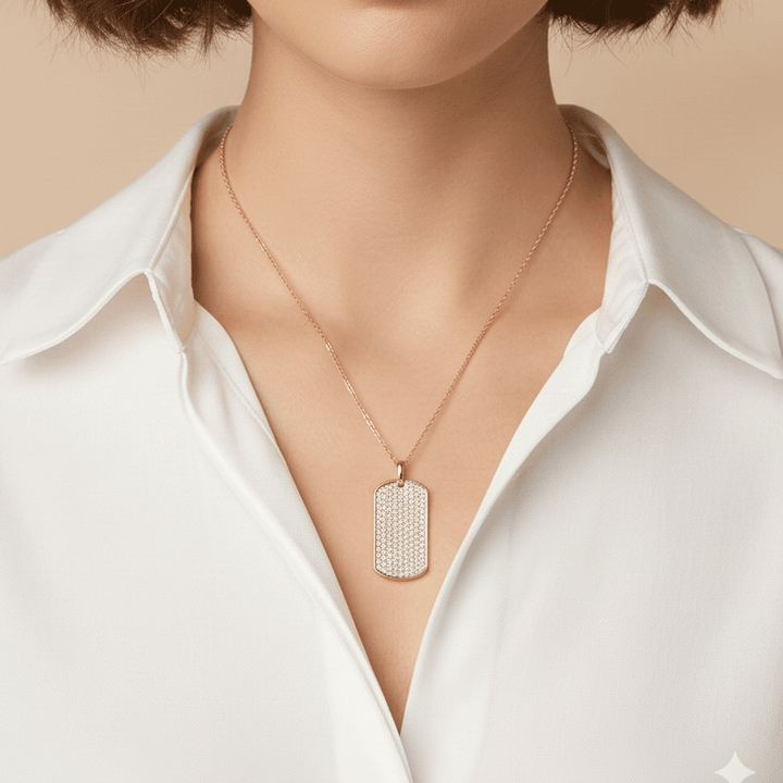 14k Rose Gold Diamond .56 Total Weight Dog Tag Charm