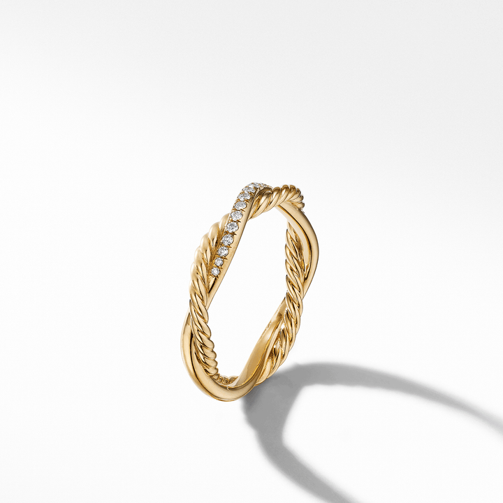 David yurman Petite Infinity Twisted Ring in 18k Yellow Gold with Pavé Diamonds