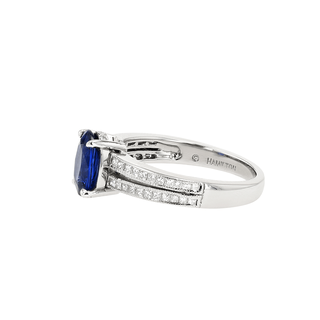 Platinum 18k Gold Sapphire 1.98 Total Weight and Diamond Ring