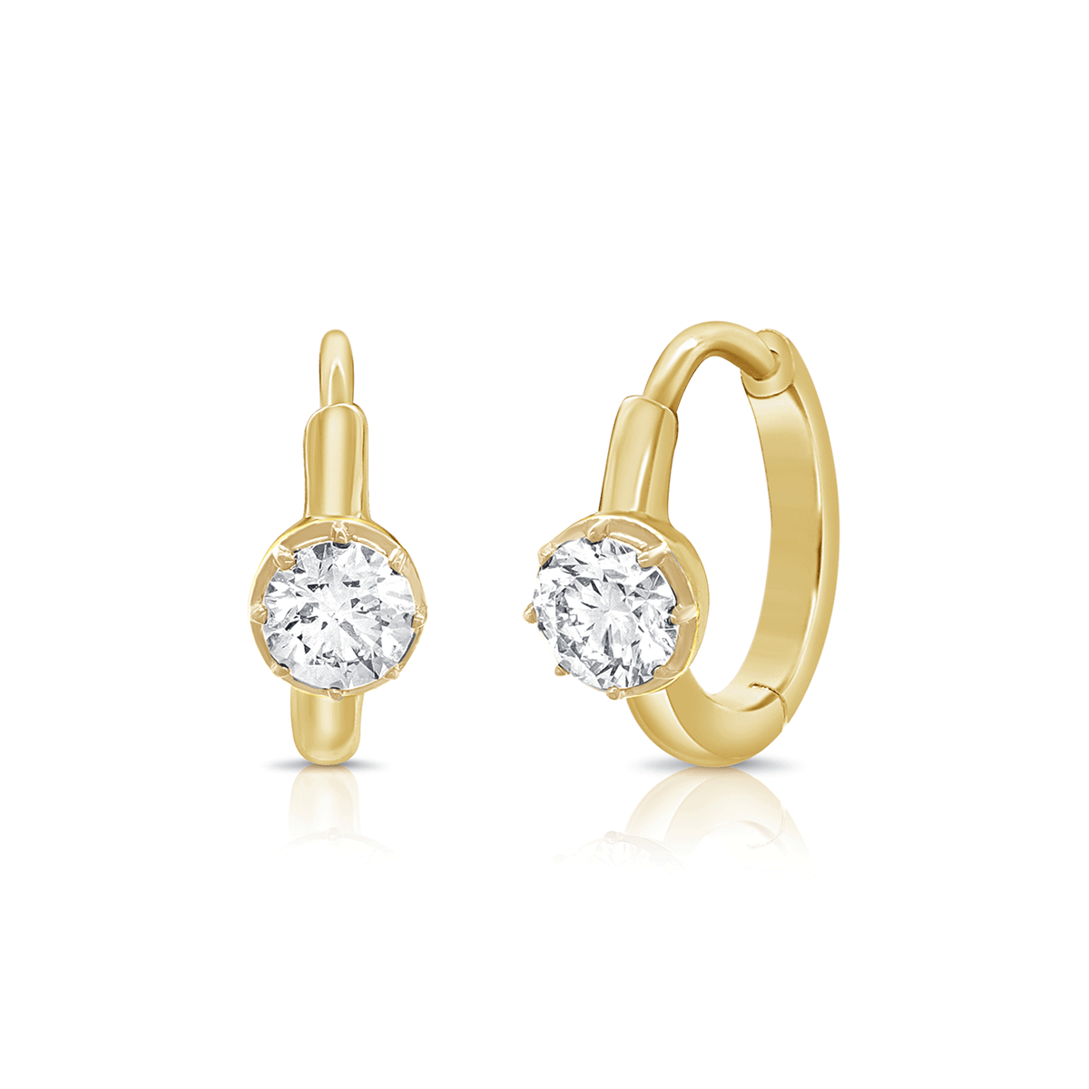 14k Yellow Gold and Diamond .42 Total Weight Huggie Hoops