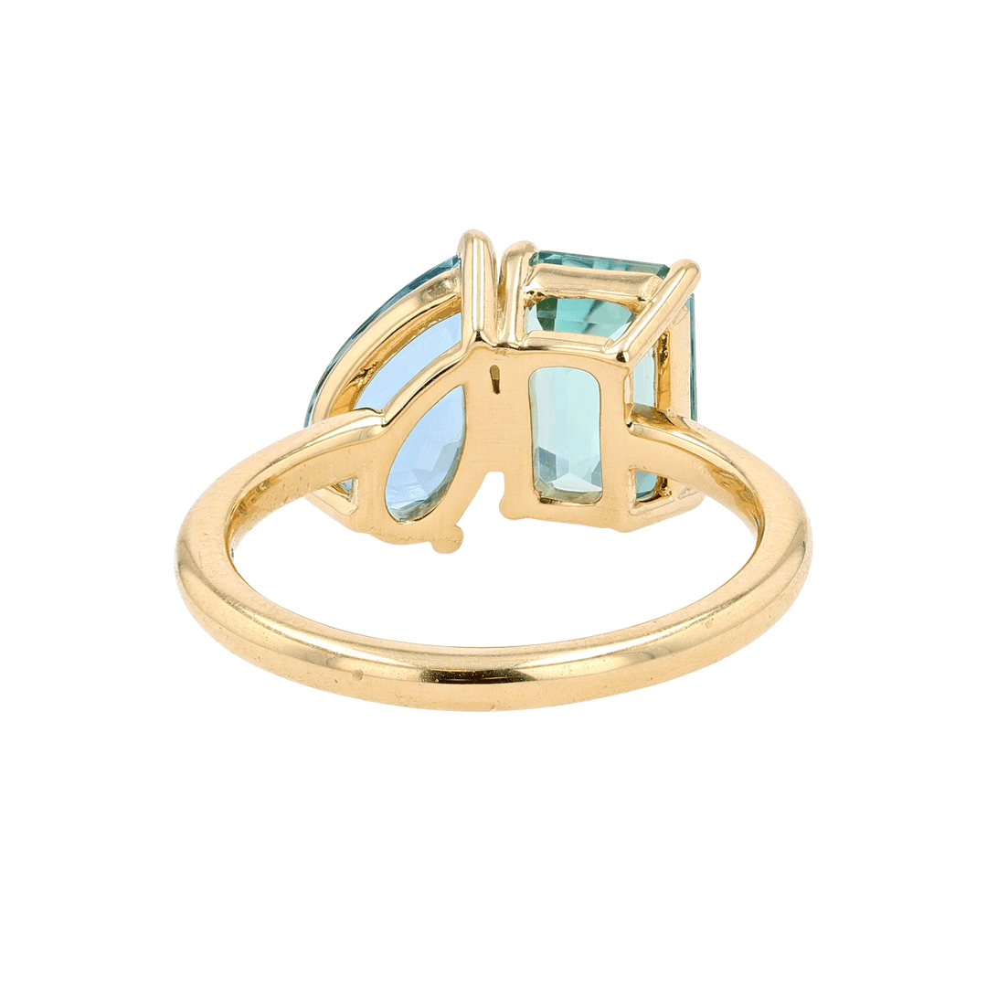 18k Yellow Gold Aquamarine and Lagoon Tourmaline Ring