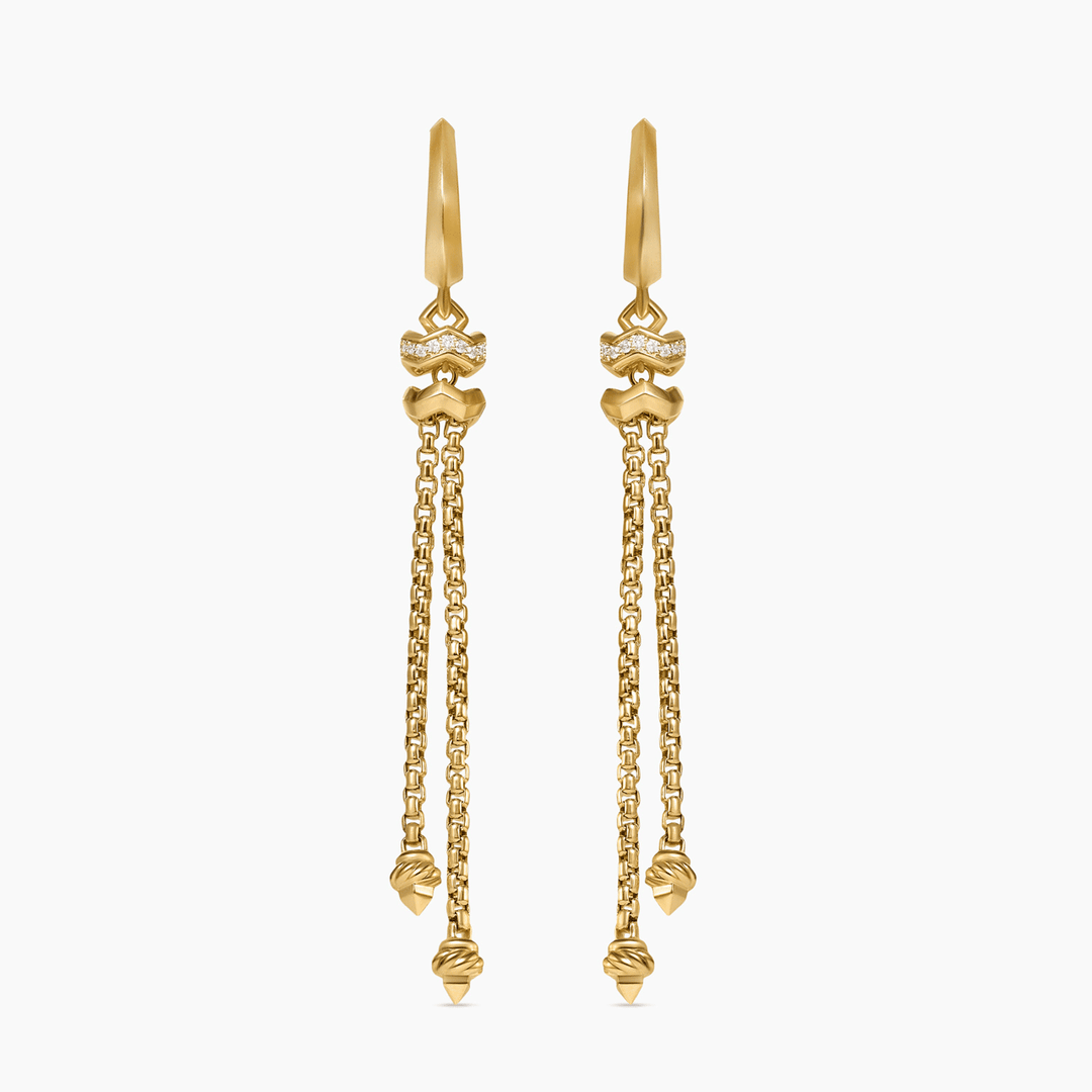 David Yurman Zig Zag Stax Chain Drop Earrings 18k Yellow Gold with Diamonds, 66mm