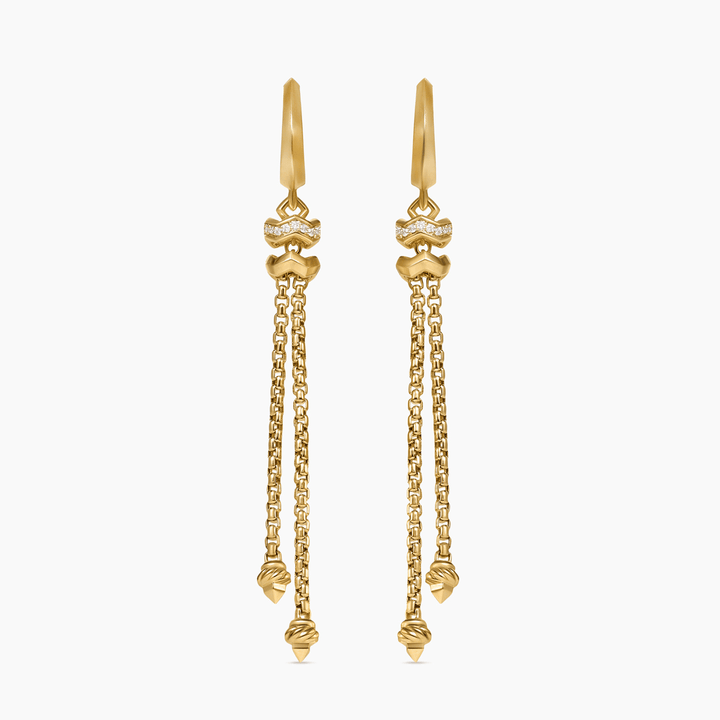 David Yurman Zig Zag Stax Chain Drop Earrings 18k Yellow Gold with Diamonds, 66mm