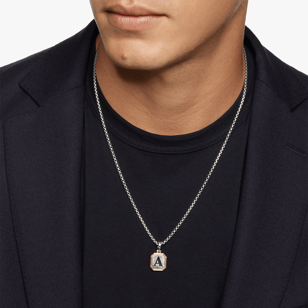David Yurman Initial Amulet Sterling Silver with 14k Yellow Gold T, 17mm