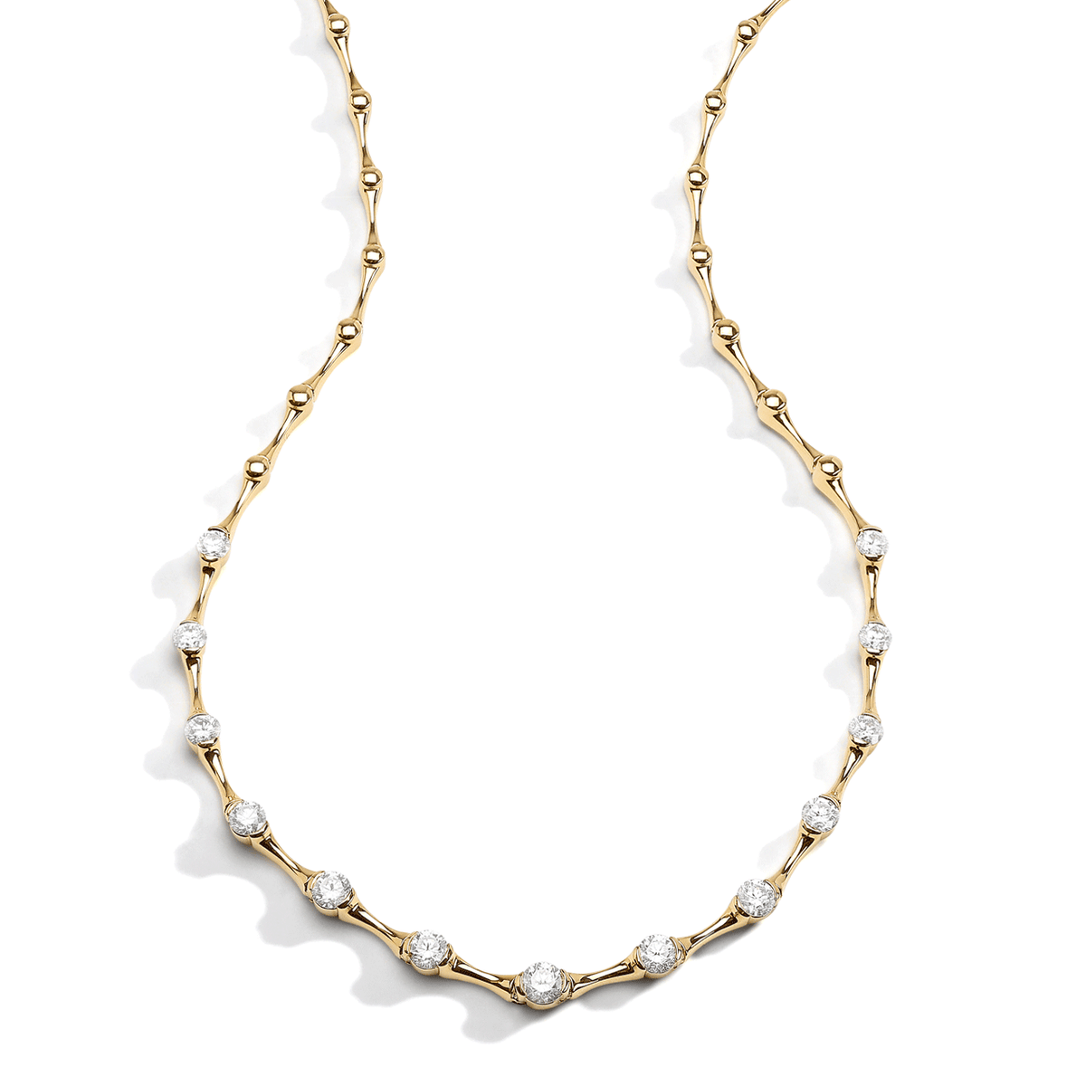 Wave 18k Yellow Gold and Diamond Necklace