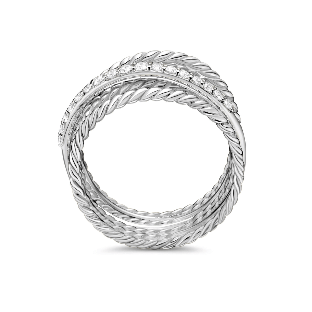 David Yurman Crossover Ring Sterling Silver with Diamonds, 12mm