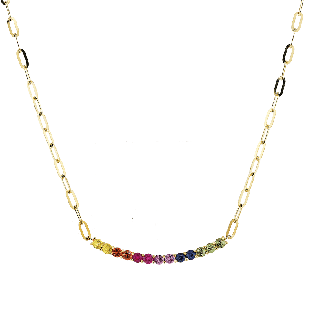 14k Yellow Gold and Mix Sapphire Rainbow Necklace