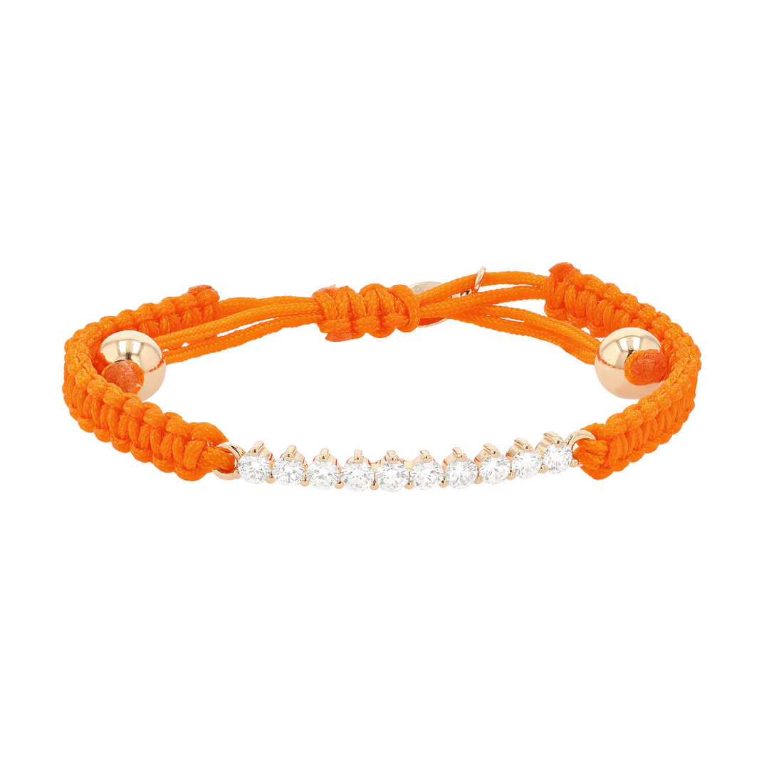 18k Gold Orange Cord and .69 Total Weight Diamond Bracelet