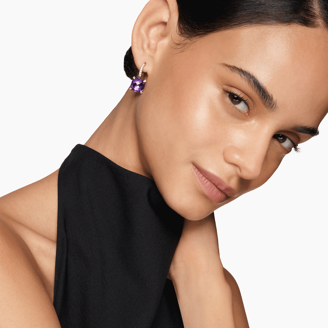 David Yurman Chatelaine Drop Earrings 18k Yellow Gold with Amethyst and Diamonds, 11mm