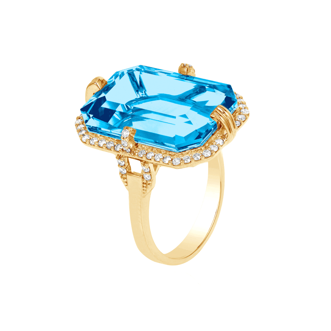 Goshwara Gossip 18k Yellow Gold Blue Topaz and Diamond Ring