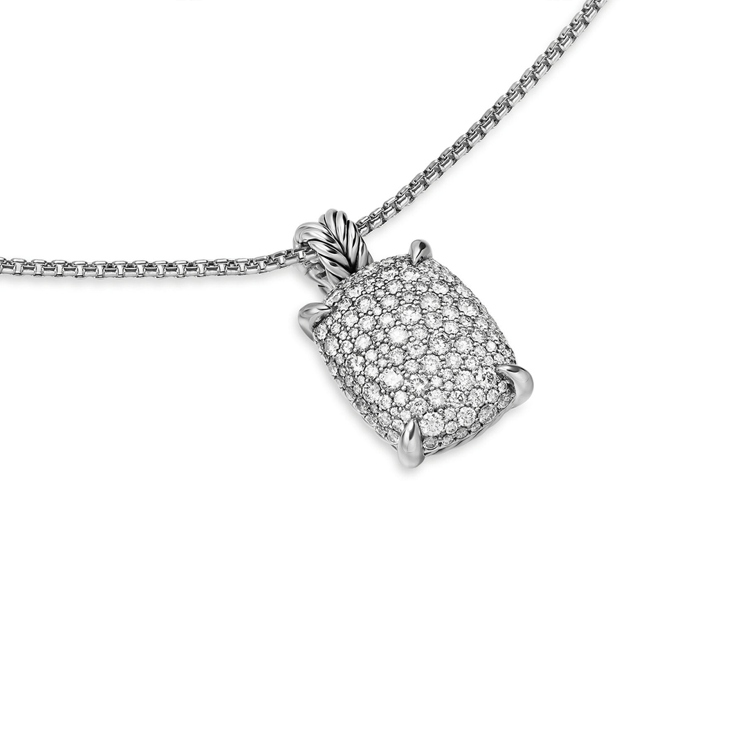 David Yurman Chatelaine Elongated Pendant Necklace Sterling Silver with Diamonds, 19mm