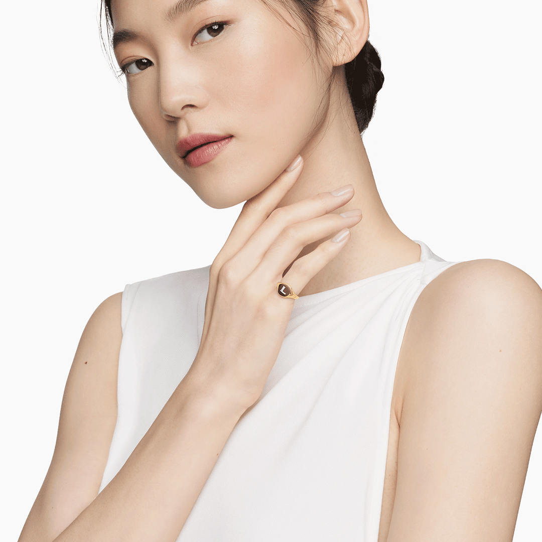 Mini DY Initial L Pinky Ring in 18K Yellow Gold with Diamonds