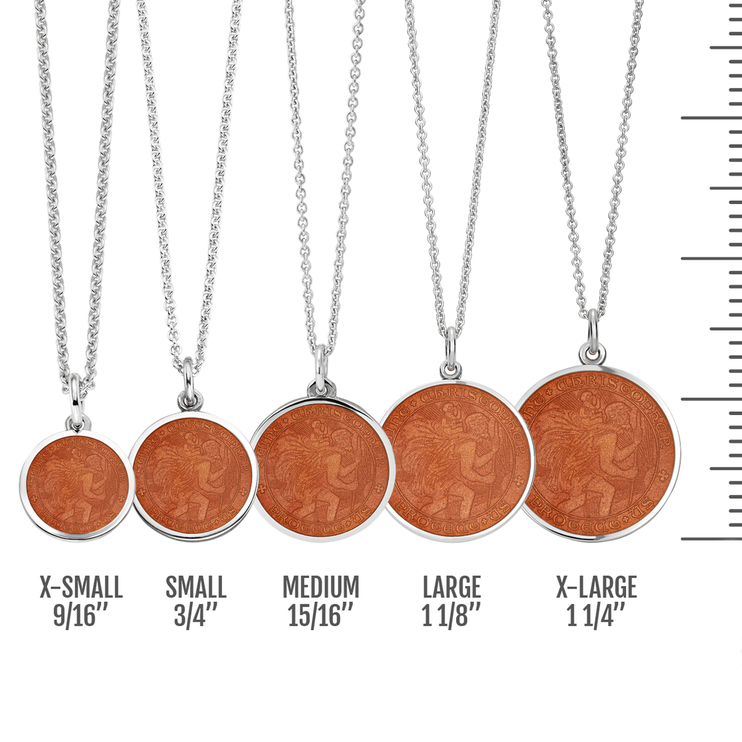 St. Christopher Tangerine Enamel Medal With Chain