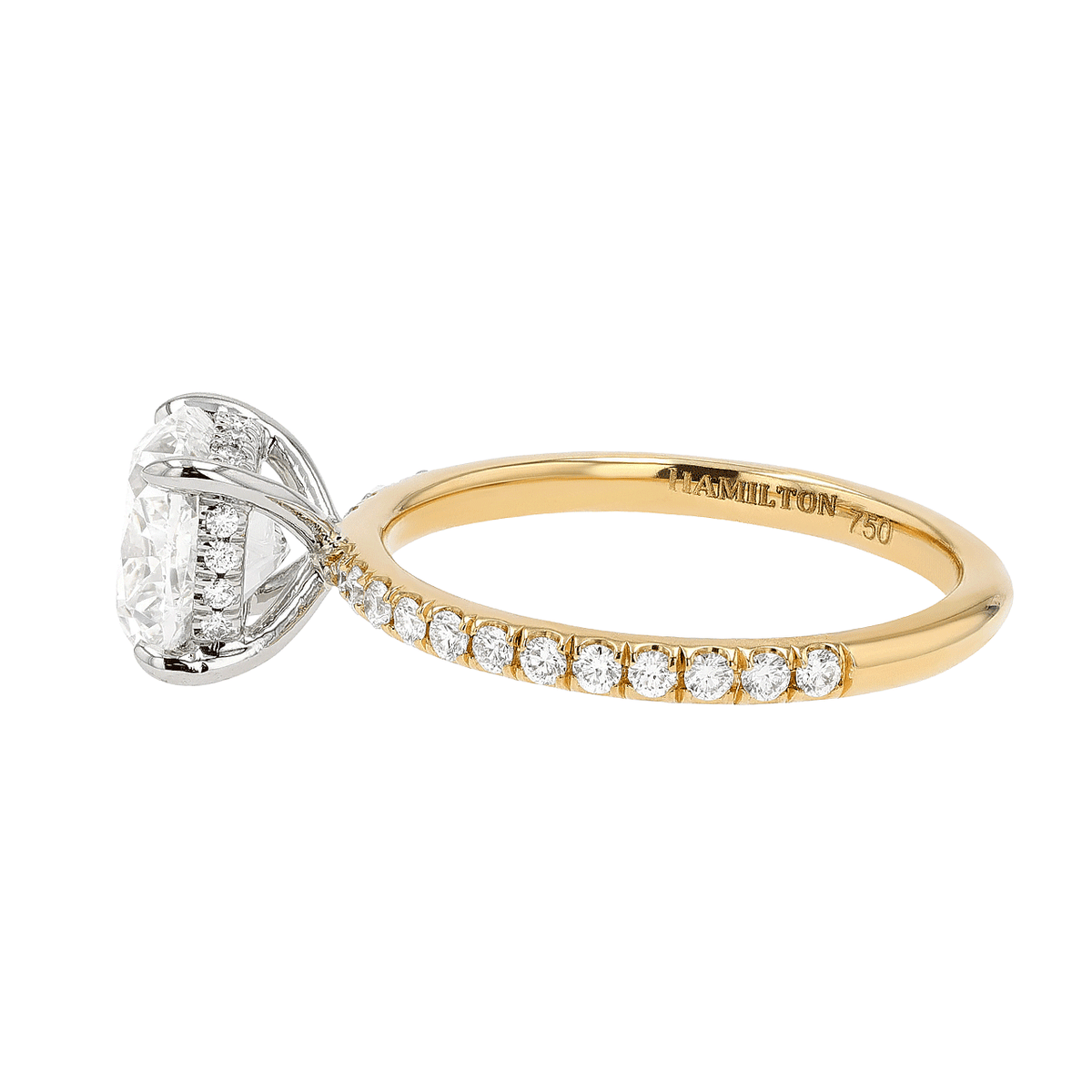 Hamilton Silhouette Collection Platinum 18k Yellow Gold and 2.21 Total Weight Cushion Cut Diamond Engagement Ring
