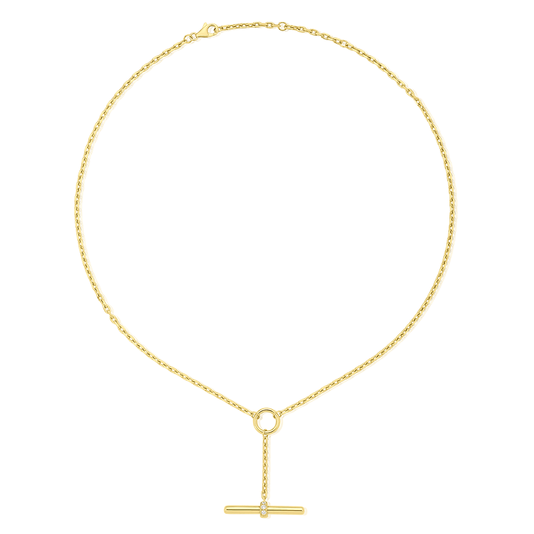 14k Yellow Gold and Diamond Lariat Drop Necklace