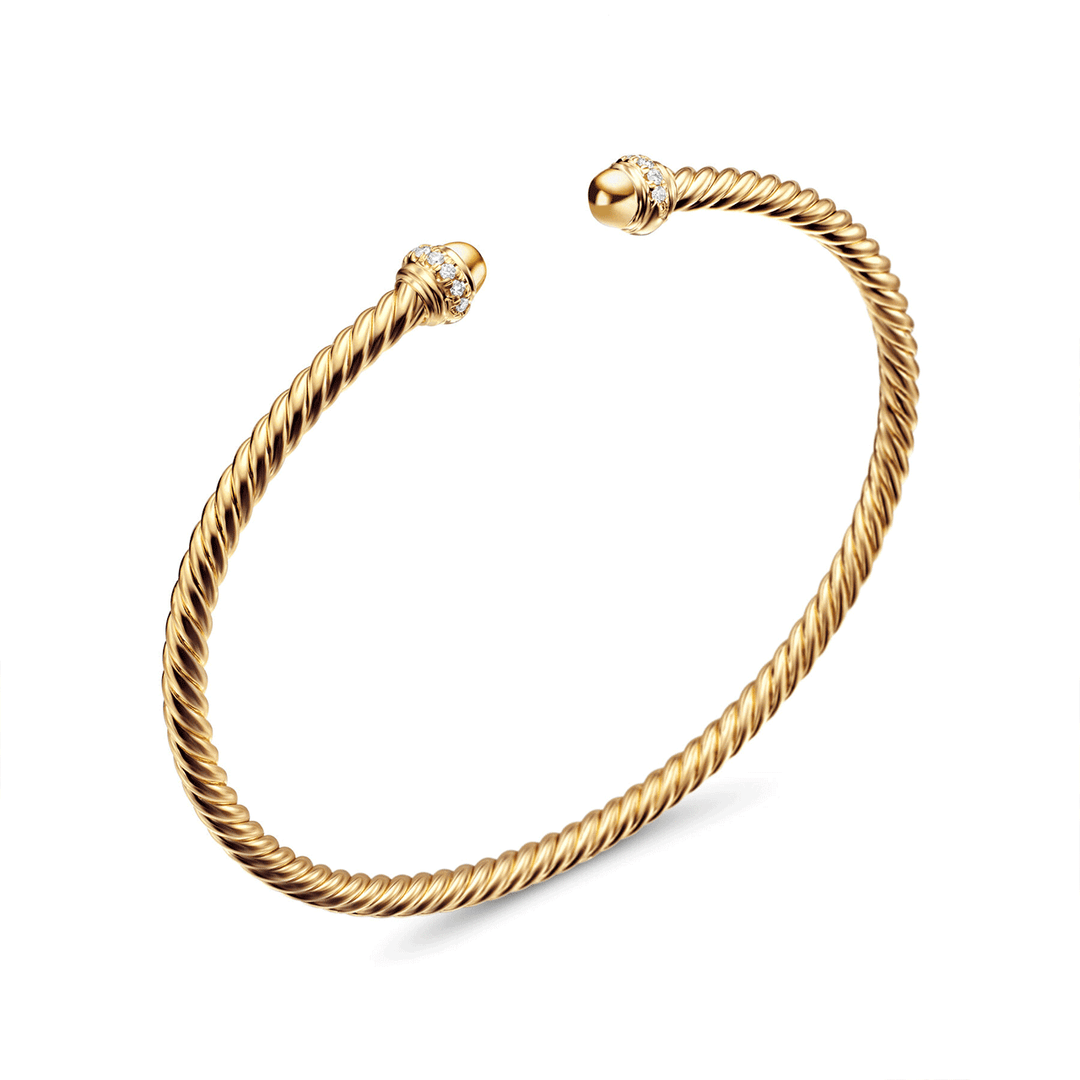 David Yurman Cable Spira Bracelet in 18k Yellow Gold with Diamonds, 3mm