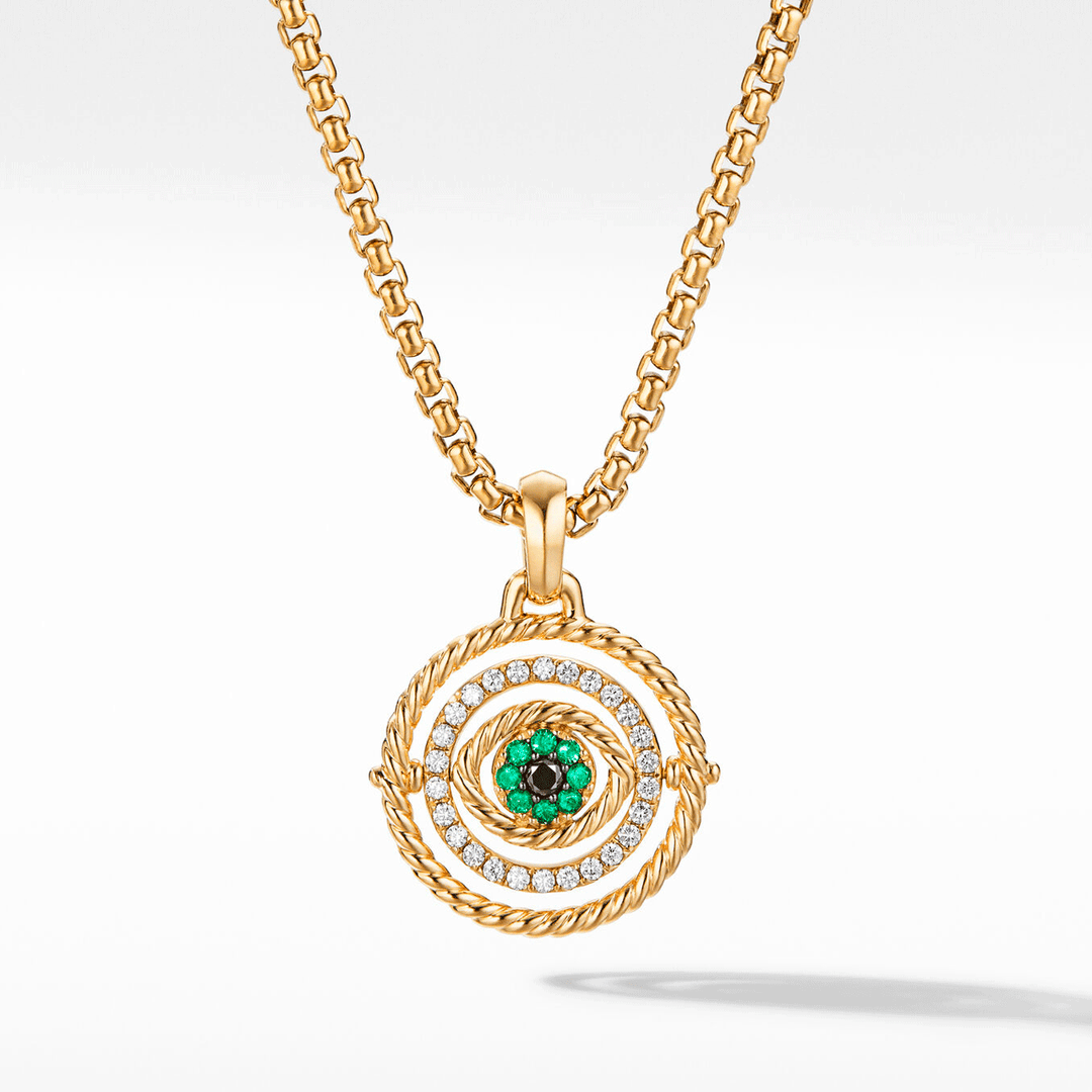 David Yurman Evil Eye Mobile Amulet in 18k Yellow Gold with Pavé Emeralds and Diamonds