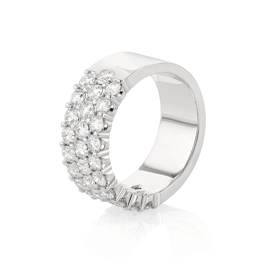 18k White Gold and 2.17 Total Weight Diamond Three Row Band