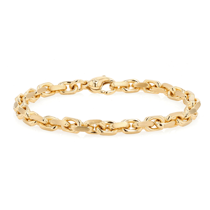 Mens 18k Yellow Gold Flat Oval Link Bracelet