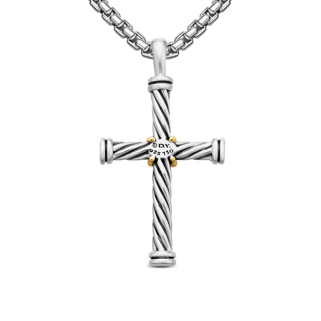 David Yurman Cable Cross Pendant Sterling Silver with 18K Yellow Gold, 35mm
