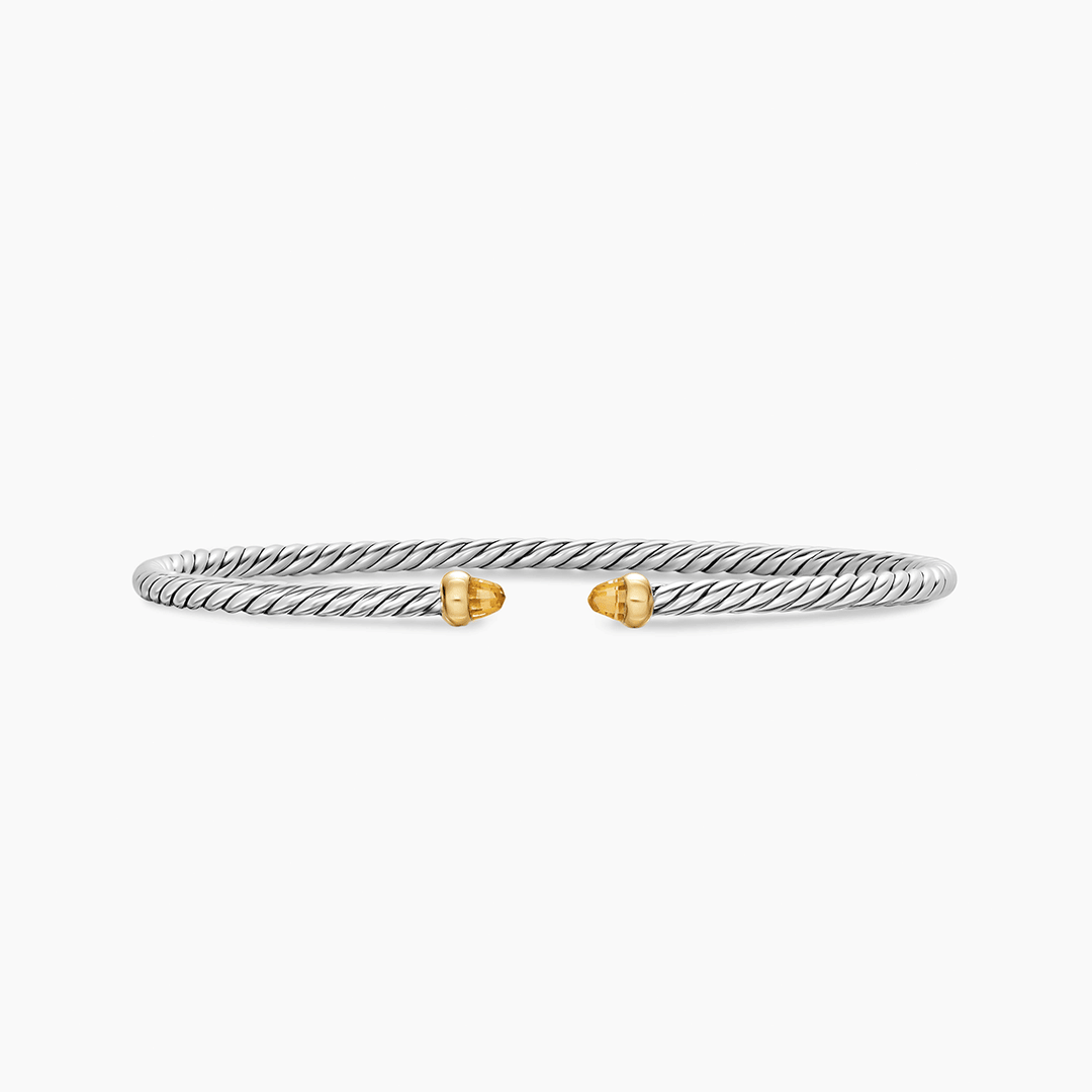 David Yurman Micro Cable Flex Bracelet Sterling Silver with 14k Yellow Gold and Citrine, 2.6mm