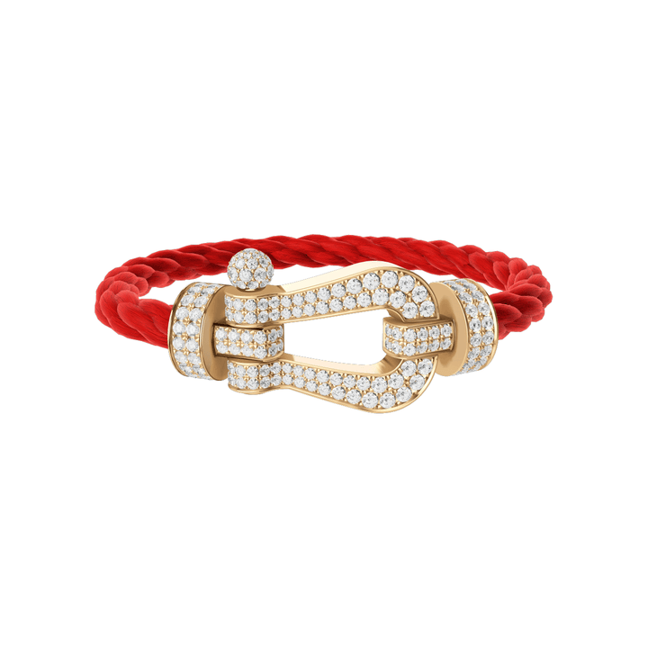 FRED Force 10 Red Cable with 18k Yellow Gold Extra LG Full Pave Diamond Buckle, Exclusively at Hamilton Jewelers