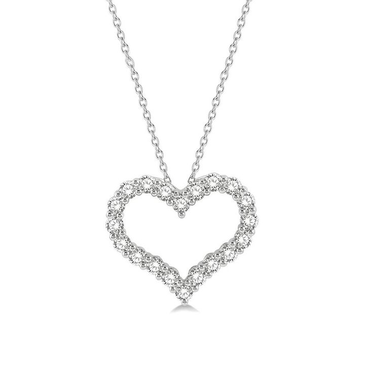 14k White Gold and 1.50 Total Weight Diamond Heart Pendant