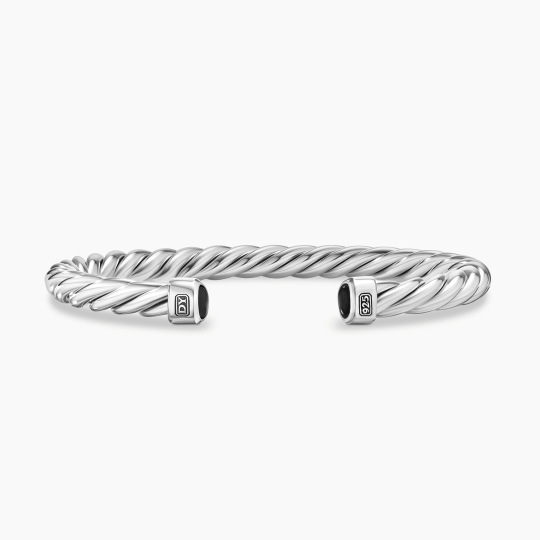 David Yurman Cable Cuff Bracelet Sterling Silver with Black Onyx, 6mm