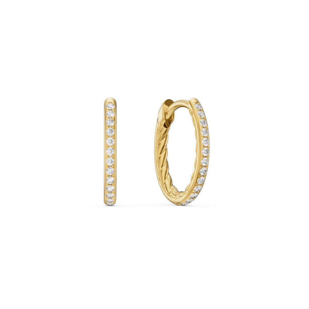 David Yurman Petite Pavé Hoop Earrings 18K Yellow Gold with Diamonds, 19.3mm