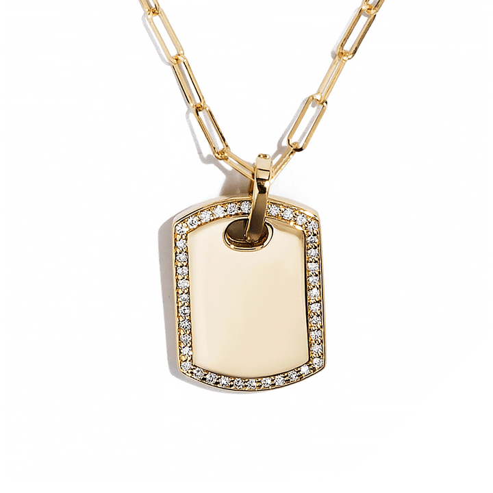 18k Yellow Gold and Diamond .38 Total Weight Dog Tag Pendant with Chain