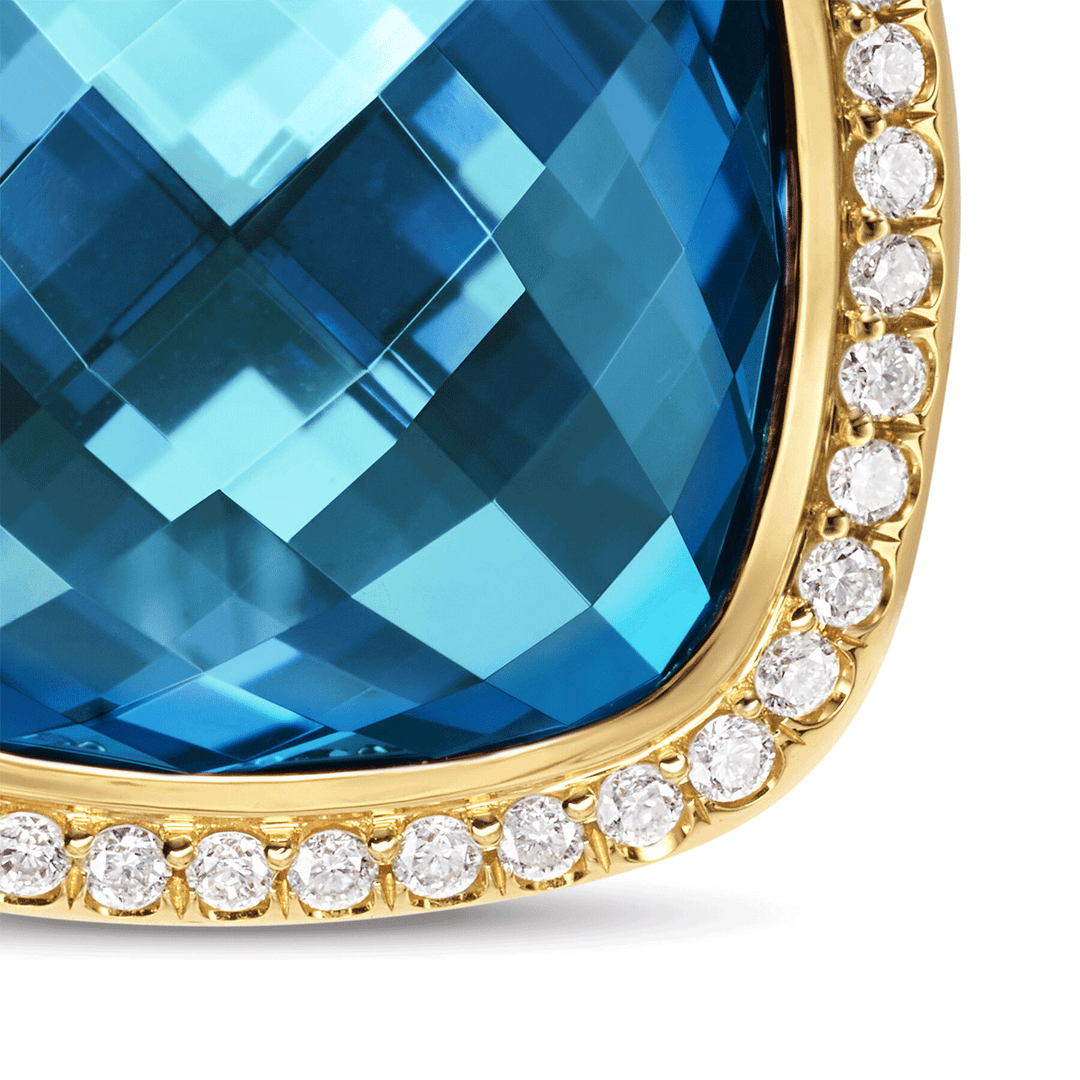 David Yurman Albion® Pendant 18K Yellow Gold with Hampton Blue Topaz and Diamonds 15mm