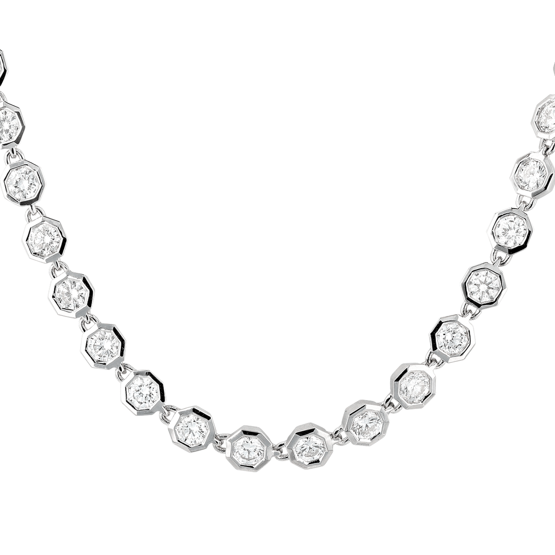 18k White Gold and 4.82 Total Weight Diamond Station Necklace