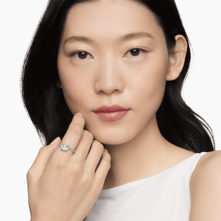 David Yurman Petite Chatelaine® Pavé Bezel Ring with Prasiolite and Diamonds,SZ7