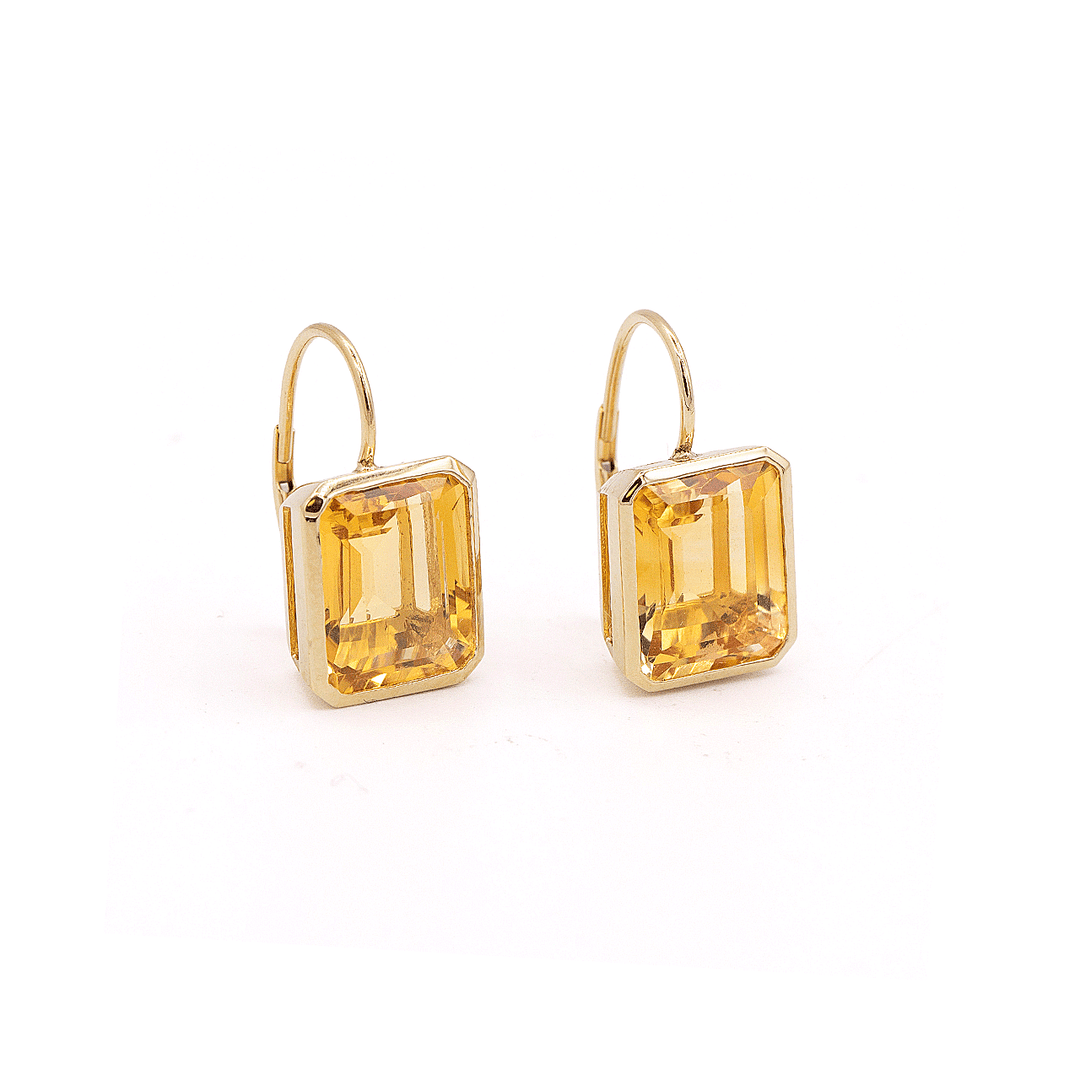 Facets 14k Yellow Gold and Citrine Bezel Earrings