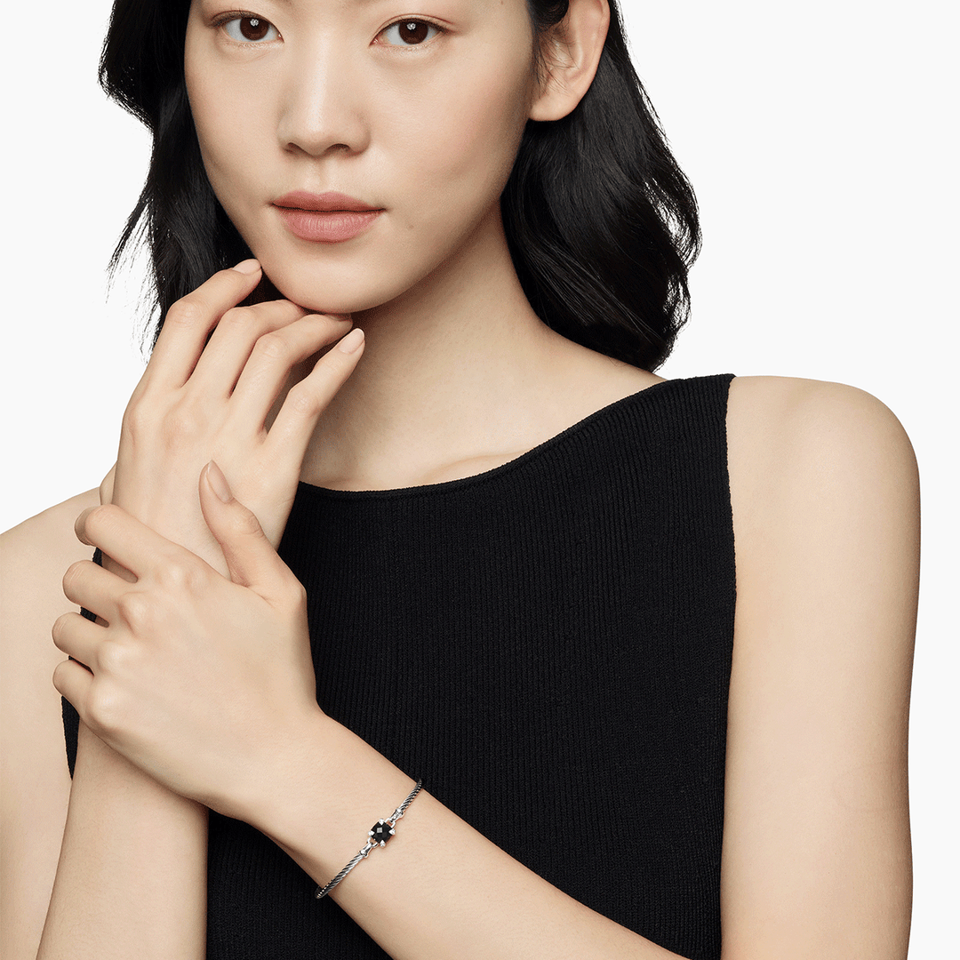 David Yurman Chatelaine Bracelet Sterling Silver with Black Onyx and Diamonds, 3mm