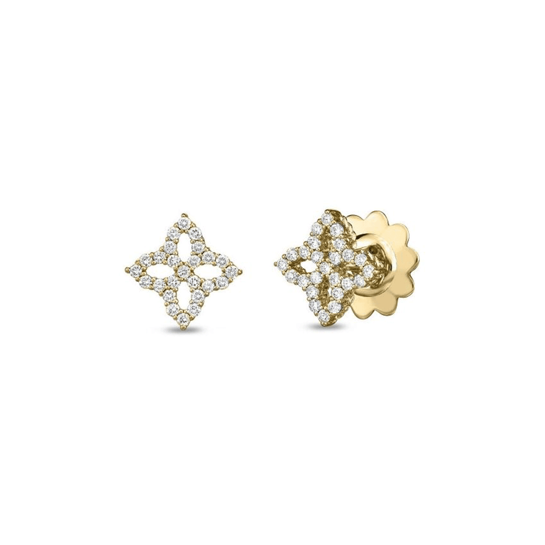Roberto Coin Diamond Princess 18k yellow Gold Outline Flower Studs