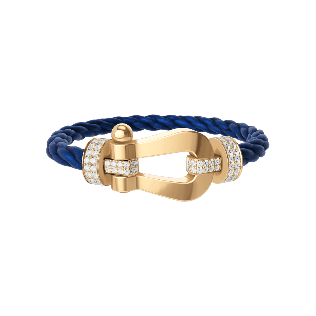 FRED Force 10 Navy Cable with 18k Yellow Gold Extra LG Half Pave Diamond Buckle, Exclusively at Hamilton Jewelers